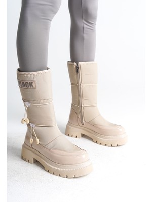 Zapatos Lucy Lastikli Fermuarlı  Paraşüt Kumaş Rugan Kadın Bot  Ckt - Krem