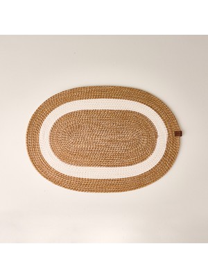 Simple Living Living Jüt Görünümlü Şerit Banyo Paspası - Kahverengi / Krem  40X60 cm