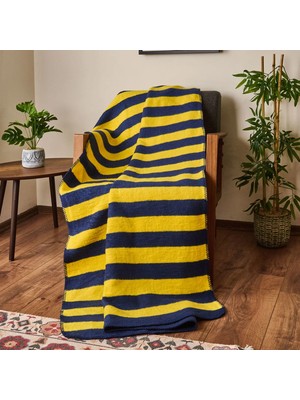Matmel Soft Çizgili Pamuklu Tv Battaniyesi - Sarı / Lacivert - 130X170 cm
