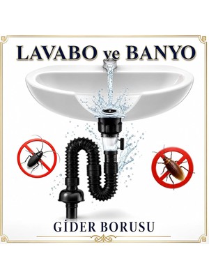 Koku Haşere Önleyici Banyo Lavabo Gider Borusu, Kolay Kurulum, Genişletilebilir Banyo ve Lavabola