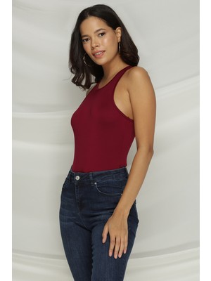 Select Moda Kadın Bisiklet Yaka Yüzücü Alttan Çıtçıtlı Body