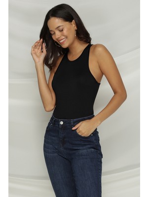 Select Moda Kadın Bisiklet Yaka Yüzücü Alttan Çıtçıtlı Body