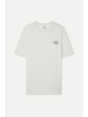 Mudo Erkek Kırık Beyaz Baskılı Comfort Fit Bisiklet Yaka T-Shirt