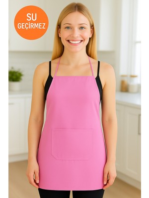 Hig Home Pembe Spunbond Kalın Kumaş ve Su Geçirmez Cepli Mutfak, Aşçı Önlüğü