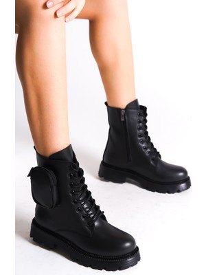 Zapatos Gına Bağcıklı Fermuarlı Ortopedik Taban Çantalı Kadın Bot Cst - Siyah
