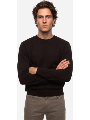 Mudo Erkek Kahverengi Bisiklet Yaka Sweatshirt