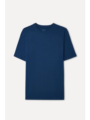 Mudo Erkek İndigo Modal Karışımlı Bisiklet Yaka T-Shirt