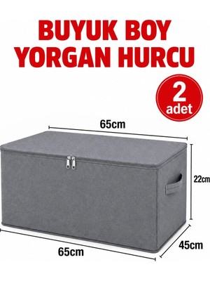 Esmana Living 2 Adet - Sade Gri Büyük Boy Baza Altı ve Çekyat Tipi Hurç 65 x 45 x 22