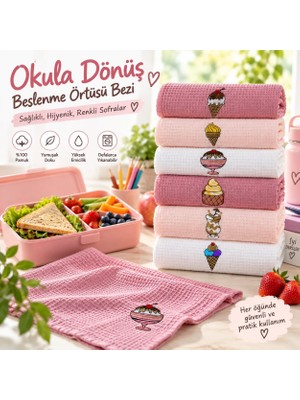 Efendioğlu Türcan Nakışlı 6’lı Beslenme Örtüsü Seti –DONDURMA ICE CREAM desenli Waffle Dokulu Çok Amaçlı Beslenme Bezi
