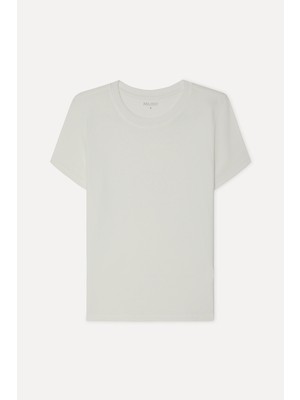 Mudo Kadın Kırık Beyaz Fitted Bisiklet Yaka Kısa Kollu T-Shirt