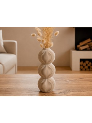 Bezos 3D Baskı Modern 3 Küre Dekoratif Vazo - Minimal Çiçek Vazosu, Masaüstü Ev ve Ofis Dekoru-Bej