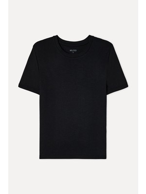 Mudo Kadın Siyah Bisiklet Yaka T-Shirt