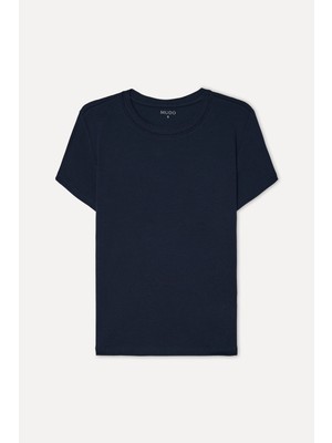 Mudo Kadın Lacivert Fitted Bisiklet Yaka Kısa Kollu T-Shirt