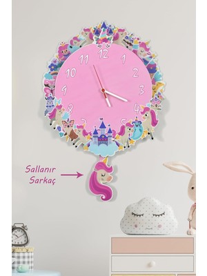 3 Boyutlu Unicorn Çocuk Odası Ahşap Duvar Saati