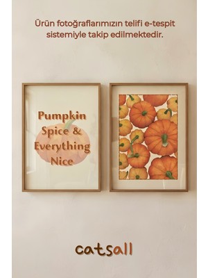 Retro Sonbahar Temalı Balkabağı Desenli Pumpkin Spice 2 Adet Tablo Posteri 30X40 cm