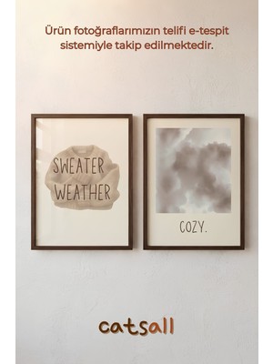 Retro Kış Konseptli Cozy ve Sweater Weather 2 Adet Poster Seti 30X40 cm