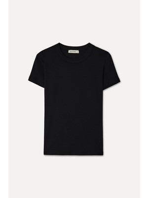 Mudo Kadın Siyah Bisiklet Yaka T-Shirt