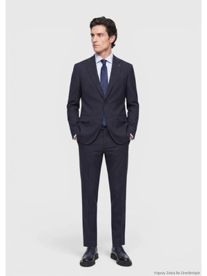 Ramsey Lacivert Çizgili Modern Fit Yün Karışımlı Takım Elbise