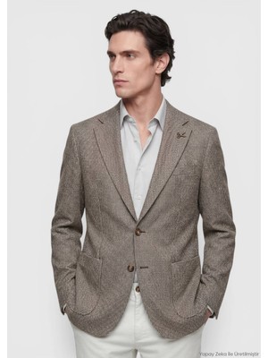 Ramsey Açık Kahve Desenli Zeroweight Slim Fit Pamuk Karışımlı Ceket