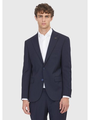 Ramsey Lacivert Çizgili Modern Fit Yün Karışımlı Takım Elbise