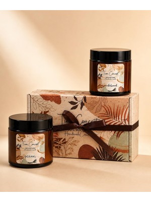 Tiem Concept Kokulu Mum 2'li Set - Soya Mum Hediye Seti, Sandalağacı ve Okyanus Aromalı Amber Kav
