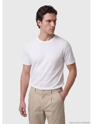 Ramsey Beyaz Düz %100 Keten T-Shirt
