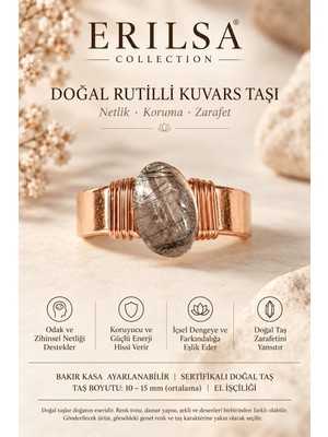 Erilsa Sertifikalı Doğal Rutil Kuvars Taşı Yüzük Bakır Kasa Ayarlanabilir El Işçiliği