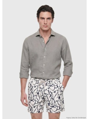 Ramsey Vizon Düz Casual Fit Uzun Dokuma Casual %100 Keten Gömlek