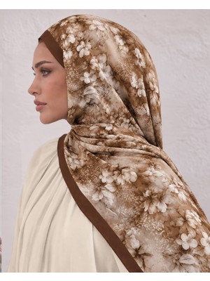 Revam Collection Çiçek Desen Pamuk Soft Şal Kahverengi