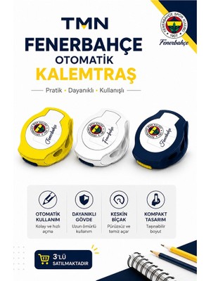 Artlantis Fenerbahçe Kalemtıraş Lisanslı Orijinal 3 Adet Fb Kanarya Fenerbahçe Kalemtraş 3 Renk Otomatik Kapak