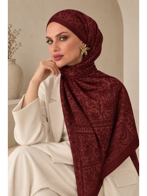 Revam Collection Retro Desen Pamuk Soft Şal Bordo