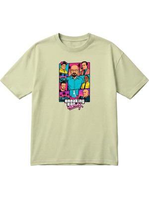 BarsDepo Breaking Bad Vice City Temalı Retro Baskılı Unisex Oversize Tişört