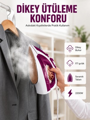 Dunai Modern Tasarım 2200W Dayanıklı Buharlı Seramik Kaplama Ütü Yeni Nesil