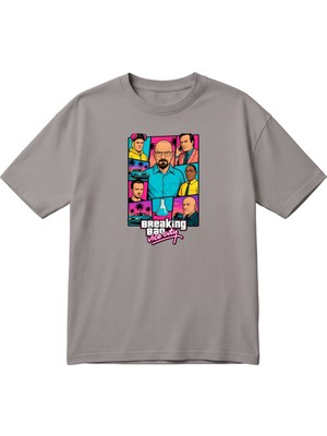 BarsDepo Breaking Bad Vice City Temalı Retro Baskılı Unisex Oversize Tişört