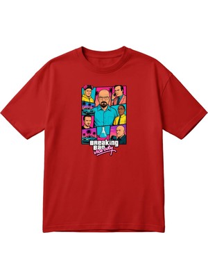 BarsDepo Breaking Bad Vice City Temalı Retro Baskılı Unisex Oversize Tişört