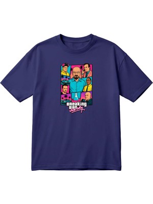 BarsDepo Breaking Bad Vice City Temalı Retro Baskılı Unisex Oversize Tişört
