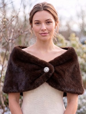 Elegance Scarf Kısa Suni Kürk Etol Gelin Bolero Suni Kürk Bolero Gelin Şalı Omuz Şalı Abiye Şal Acı Kahve