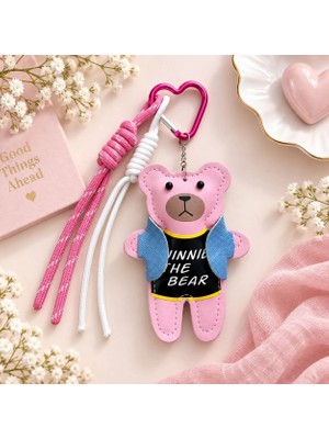 Kumru Studio Pembe Deri Ayıcık Figürlü Çanta Charmı ve Anahtarlık