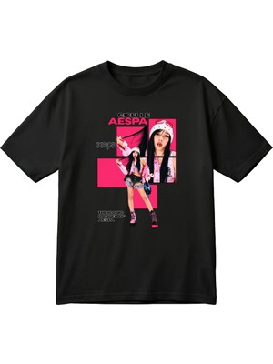 BarsDepo Aespa Giselle K-Pop Temalı Pembe Estetik Unisex Baskılı Oversize Tişört