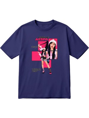 BarsDepo Aespa Giselle K-Pop Temalı Pembe Estetik Unisex Baskılı Oversize Tişört