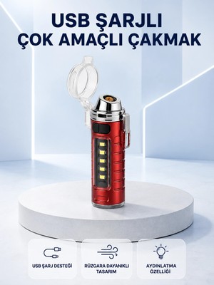 Uravas Store USB Şarjlı Rüzgar Geçirmez Elektrikli Çakmak El Fenerli