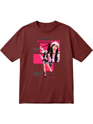 BarsDepo Aespa Giselle K-Pop Temalı Pembe Estetik Unisex Baskılı Oversize Tişört