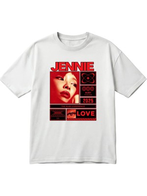 BarsDepo Jennıe Ruby K-Pop Temalı Retro Kırmızı Unisex Oversize Baskılı Tişört