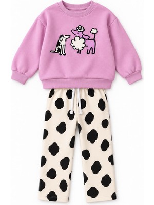 Yiğit Butik Kız Çocuk Sevimli Hayvan Baskılı Sweatshirt Desenli Pantolon Alt Üst Takım