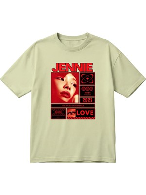 BarsDepo Jennıe Ruby K-Pop Temalı Retro Kırmızı Unisex Oversize Baskılı Tişört
