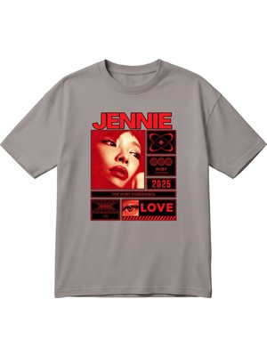 BarsDepo Jennıe Ruby K-Pop Temalı Retro Kırmızı Unisex Oversize Baskılı Tişört