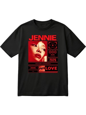 BarsDepo Jennıe Ruby K-Pop Temalı Retro Kırmızı Unisex Oversize Baskılı Tişört