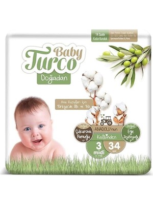 Uravas Store Baby Turco Doğadan 3 Beden Midi Bebek Bezi (1 x 34 Adet)