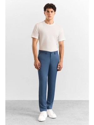Süvari Saks Mavi Slim Düz Düz Normal Bel Casual Pantolon