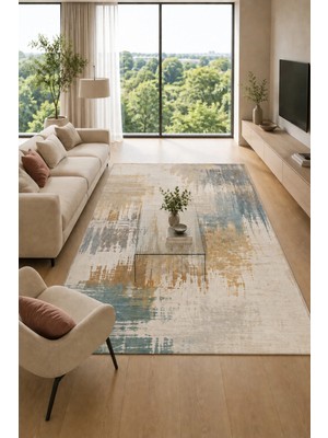 Urban Canvas Modern Soyut Eskitme Desenli Dijital Baskı Kaymaz Taban Yıkanabilir Salon Halısı – 4 Desen ve Farklı Ölçü Seçenekleri Dijital Baskı Halı